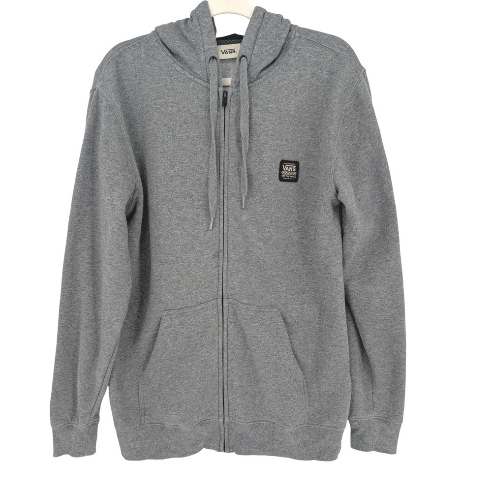 Vans Zip Up Hoodie Mens Small Gray Checkerboard Sleeve Graphic Skater Streetwear